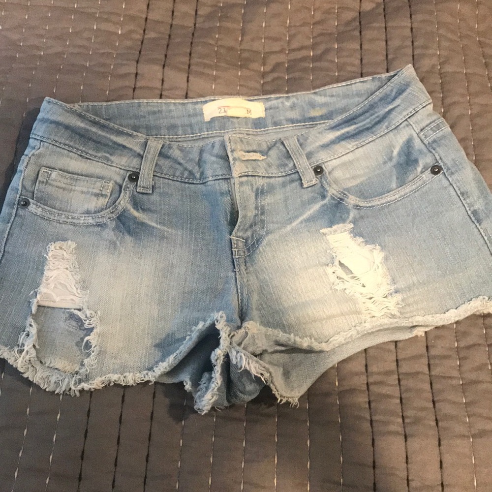 Forever 21 cut off ripped jean shorts faded blue
